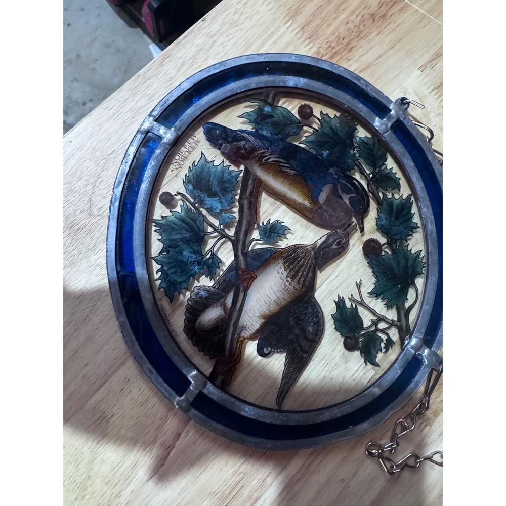 Vintage 1979 Glassmasters Audubon Wood Duck Stained Glass Suncatcher Oval Blue